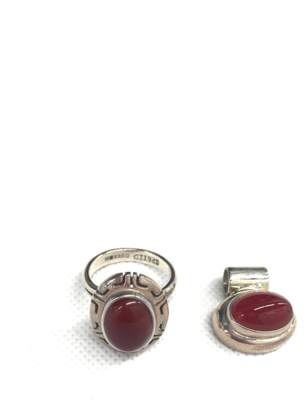 Vintage ATI Mexico Sterling Silver 925 Dark Red Jasper Ring and Pendant Set
